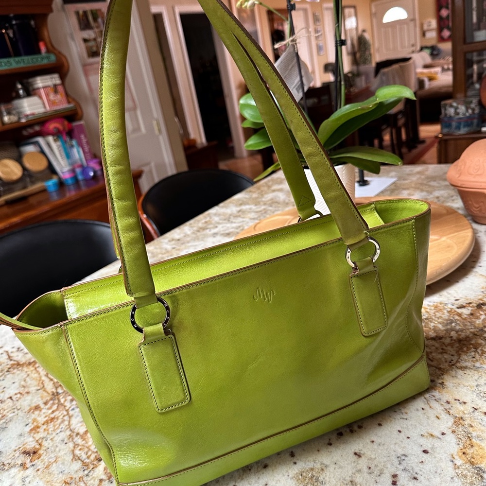 Monsac patent leather green tote